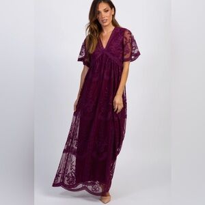 Pinkblush | Dresses | Nwt Pinkblush Deep Burgundy Lace Mesh Overlay Vneck Boho  Maxi Dress Sz Xl | Poshmark